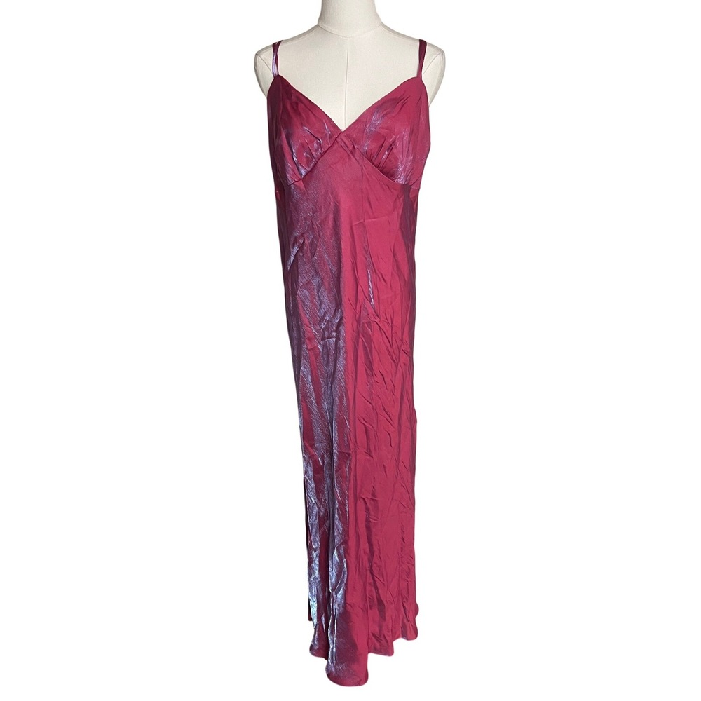 Wild Fable Pink Slip Dress Satin Maxi Adjustable Straps L Shimmer Y2K Barbiecore